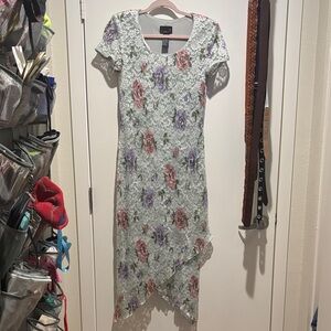 Scarlett Asymmetrical Floral Dress - White, Pink, Purple